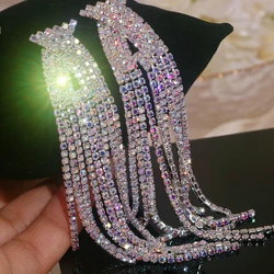 Luxury Shiny Rhinestone Tassel Dangle Earrings for Women Bijoux Fashion Show Lady's Statement Long Drop Earrings Jewelry Gifts