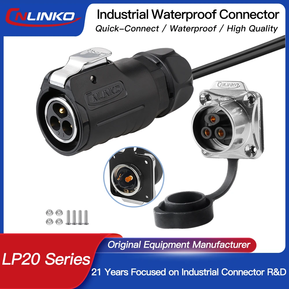 

CNLINKO LP20 IP68 Waterproof Quick Electrical Connector with 1m Cable Foolproof Design Solder Assembly Industrial Connector