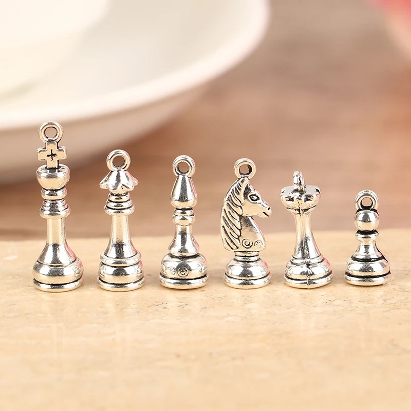 6 قطعة/المجموعة سحر الشطرنج فارس الأسقف البيدق العتيقة قلادة صالح خمر البرونزية التبتية DIY بها بنفسك ل اليدوية مجوهرات اكسسوارات