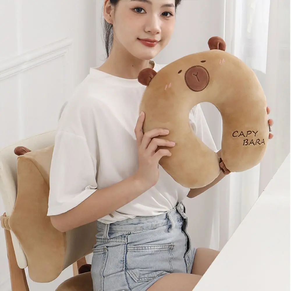 Cotton Capibara Neck Pillow U-Shape Head Rest Cervical Pillow Press to inflate Super Light Neck Support Cushion Train