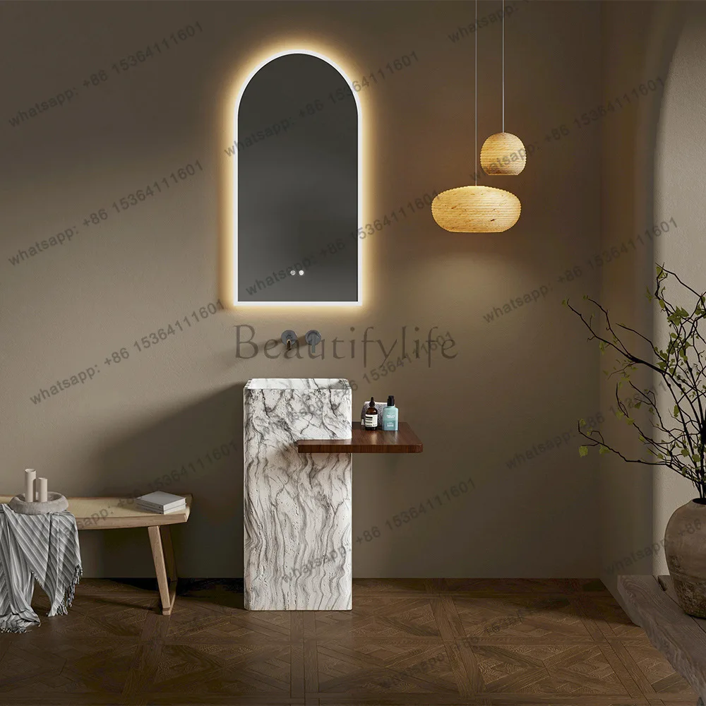 Ancient Roman travertine wind art column basin personalized art vertical plus table hotel bed and breakfast washbasin