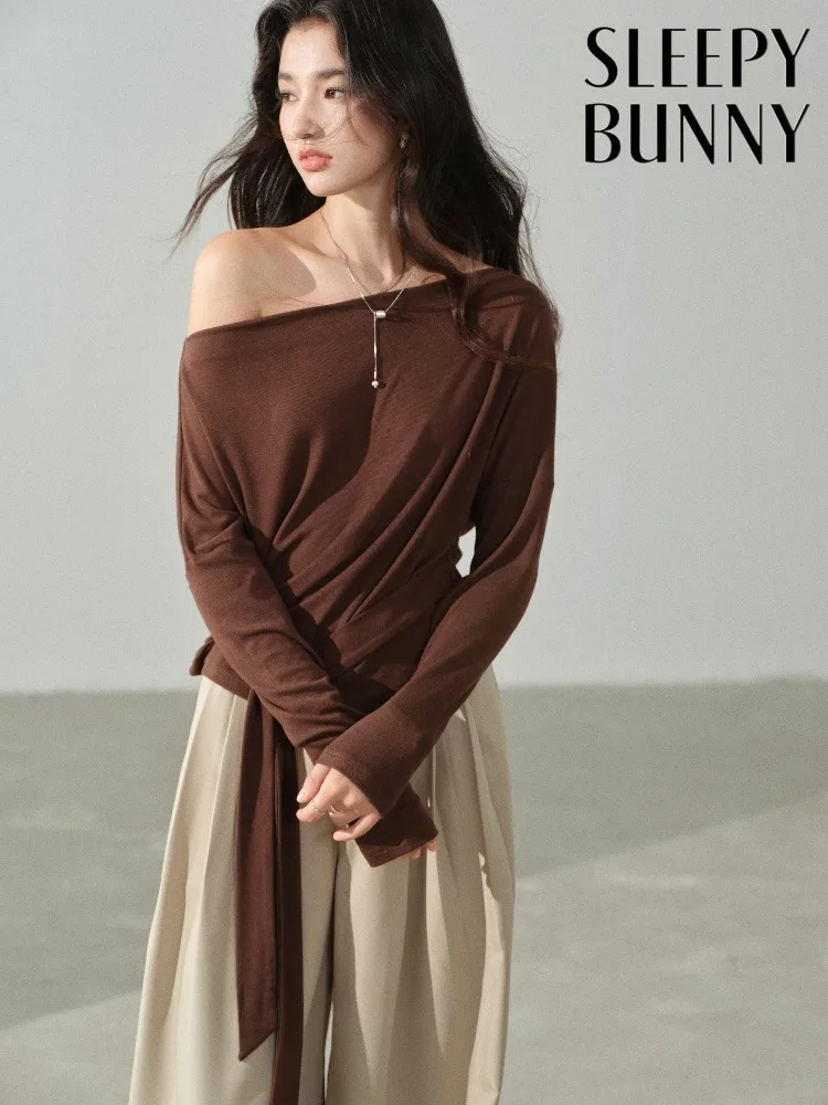 

Женская винтажная блузка с длинным рукавом, асимметричная, с открытыми плечами, на шнуровке, свободного кроя, в ретро-стиле, весенняя модная футболка, элегантная повседневная женская рубашка