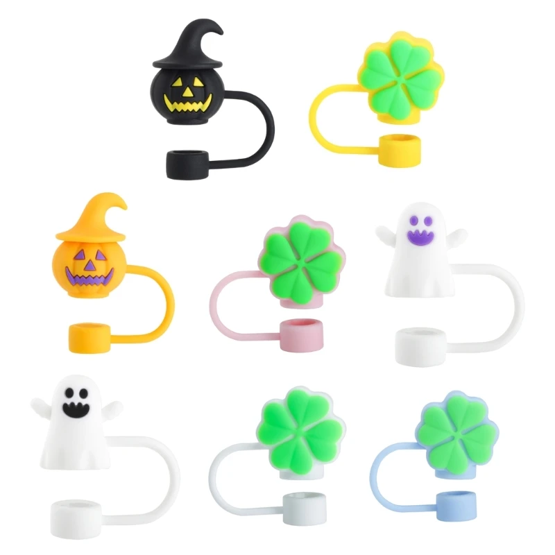 Halloween Theme Silicone Straw Covers Drinking Straw Tip Lids SplashProof Plugs Covers Cup Accessories Easy Use