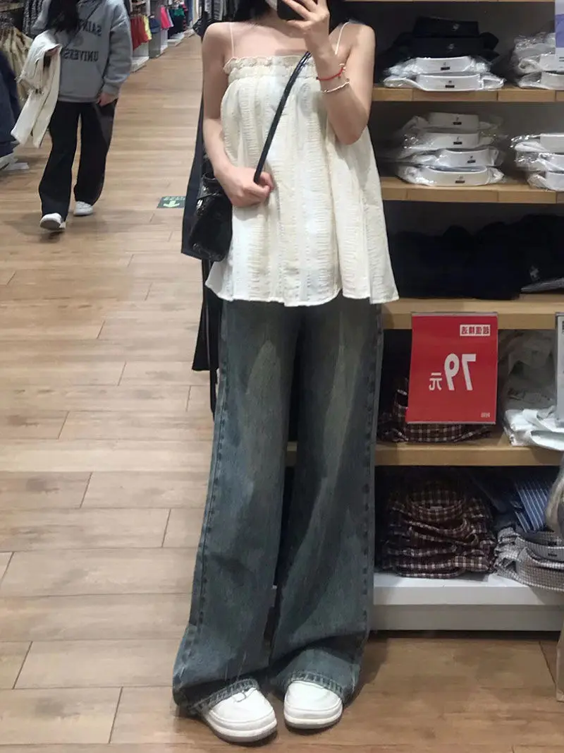 Abiti vintage giapponesi denim donna dritto baggy Y2K nero moda coreana stile Harajuku streetwear vita alta gamba larga