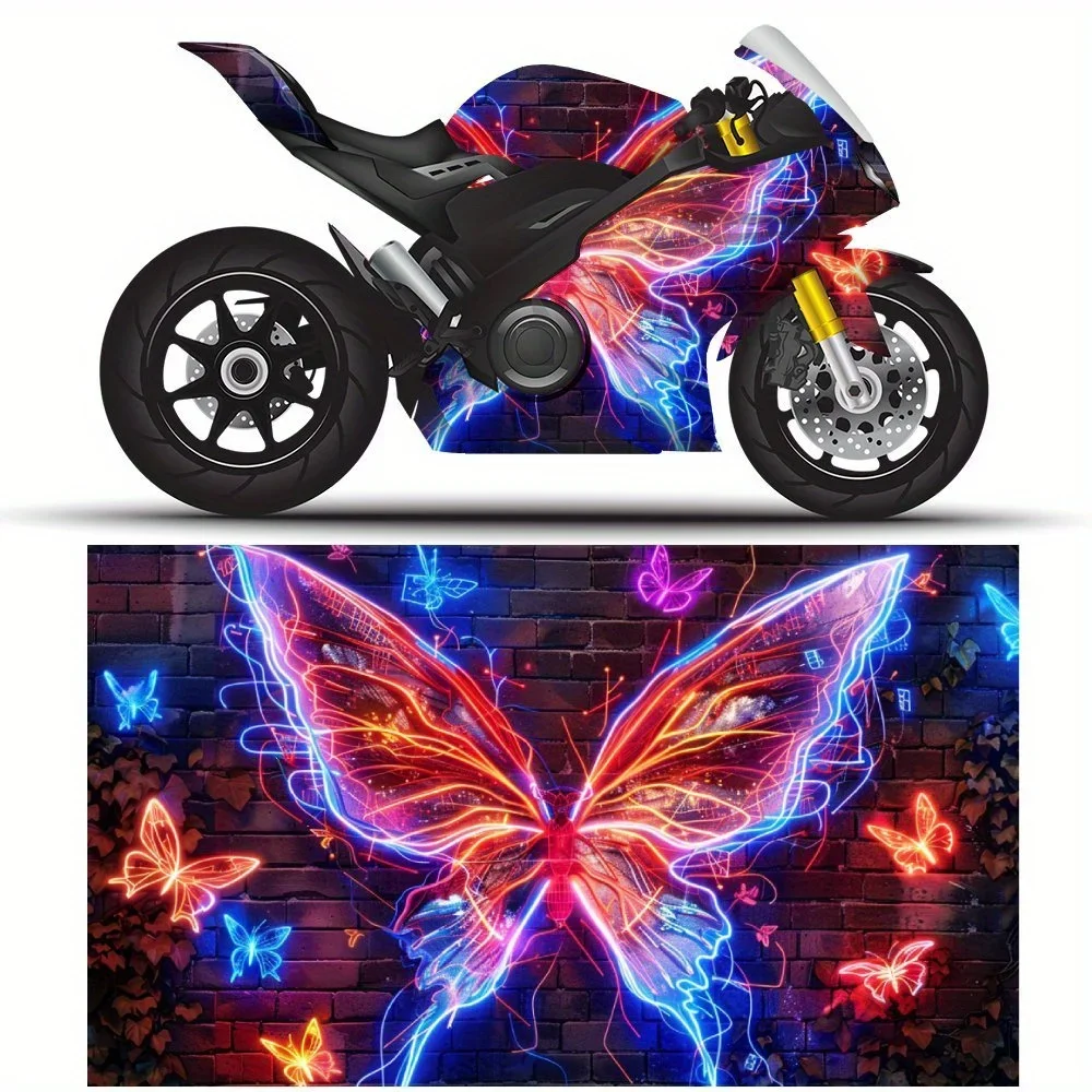

Glowing and dancing butterfly wall Print PVC Motorcycle Vinyl Wrap, Self-Adhesive Waterproof Sticker, Anti-Scratch Decorative Fi