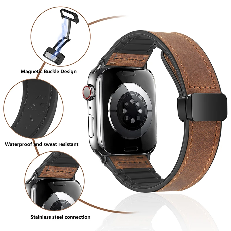 Pasek ze skóry naturalnej do zegarka Apple Watch Band 49 mm 44 mm 45 mm 41 mm 40 mm 38 42 mm Bransoletka magnetyczna męska IWatch Ultra Series 9 8 7