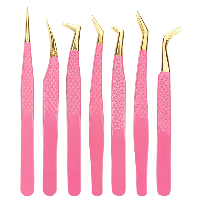 Pincettes en acier inoxydable rose pour extension de cils, 1 pièce, pincettes de haute précision anti-leges pour extensions