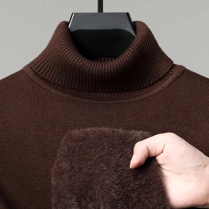 Semi-turtleneck Fleece Thickened Men's Winter New Warm Integrated Fleece, Bottomed Knitted Sweater