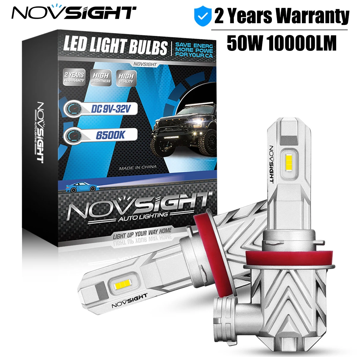 NOVSIGHT Fog Light Bulbs Led H11 1:1 Mini Size Car Light H8 H9 9005 HB3 9006 HB4 50W 10000LM 6000K Led Fog Lamp Auto Accessories