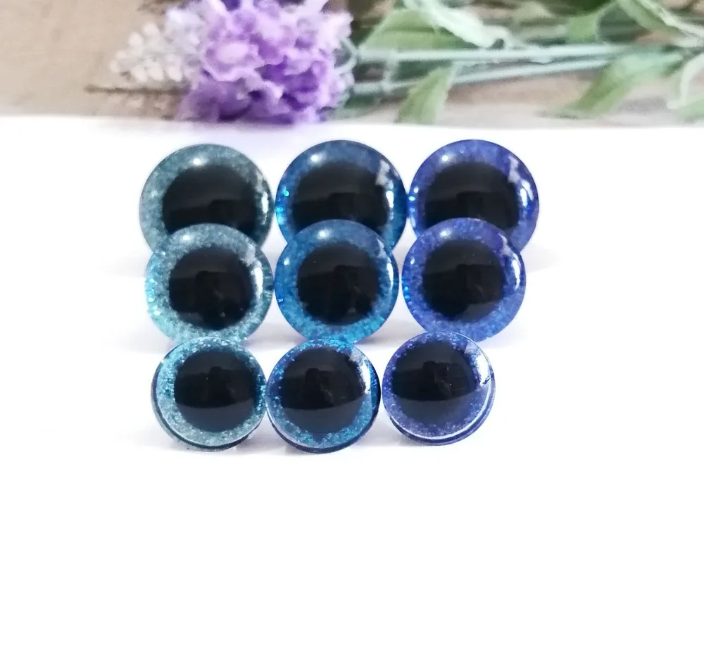 30set/lot 16mm/20mm/24mm plastic round clear safety toy eyes + blue glitter Nonwovens + white washer --size&color option