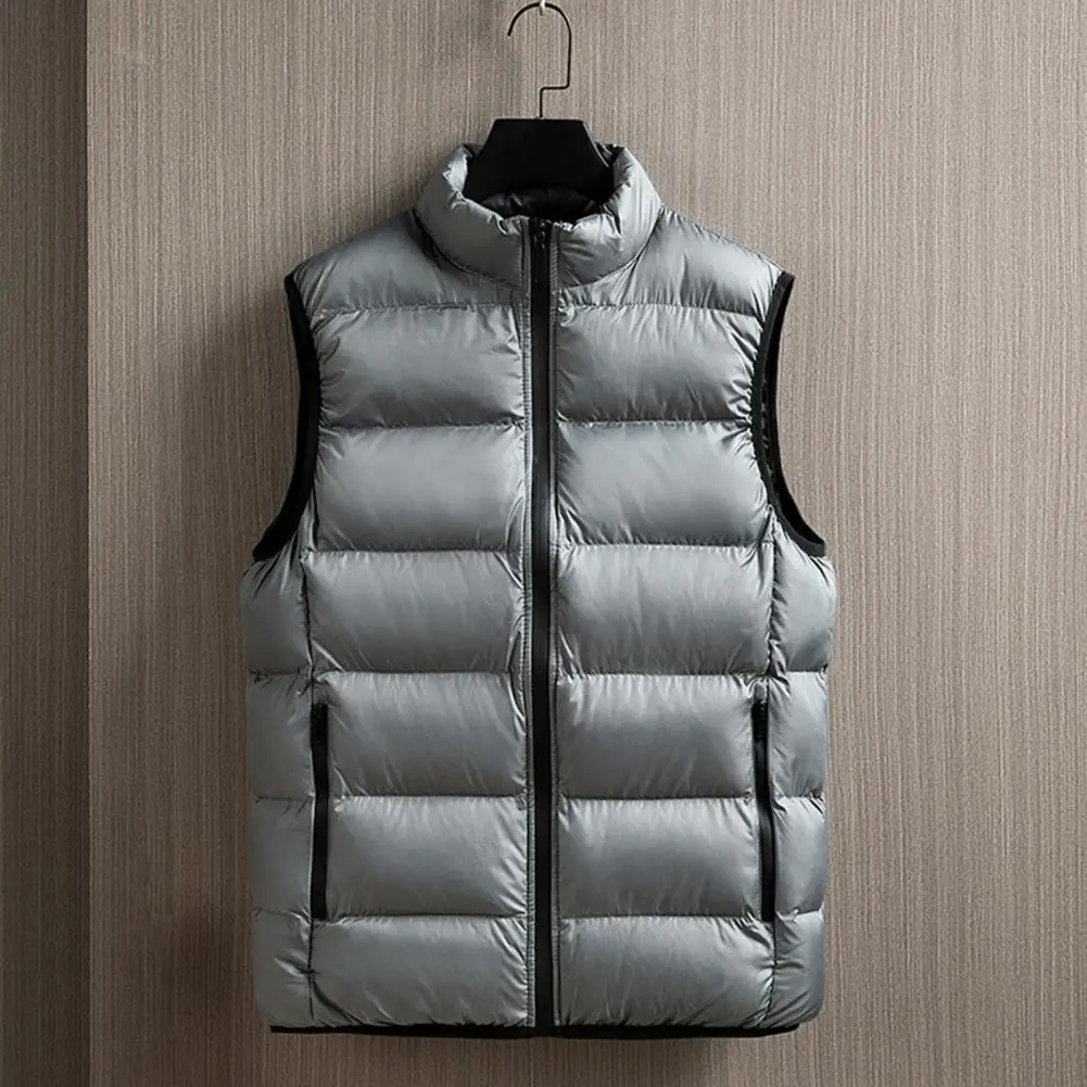 

Men Waterproof Down Vest Thickened Padded Men's Winter Vest Warm Cold Resistant Plus Size Stand Collar Zipper Closure Men Winter