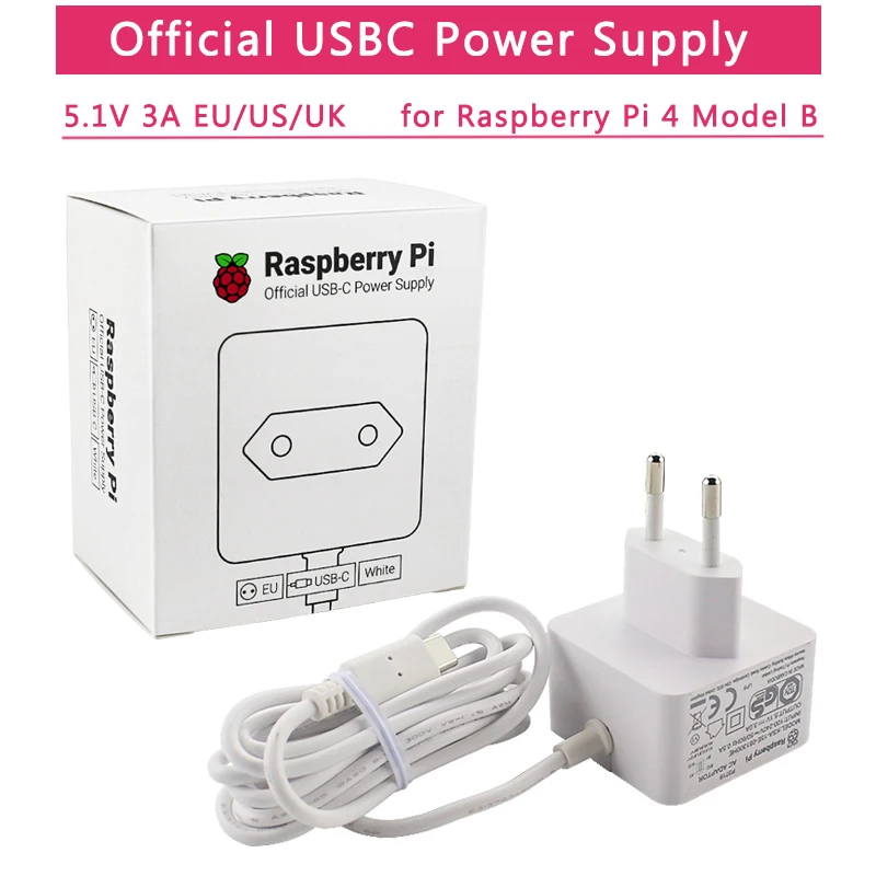 Oficjalny zasilacz Raspberry Pi 4 5V 3A Ładowarka EU UK US Wtyczka Zalecany zasilacz USB-C do Raspberry Pi 4 Model B
