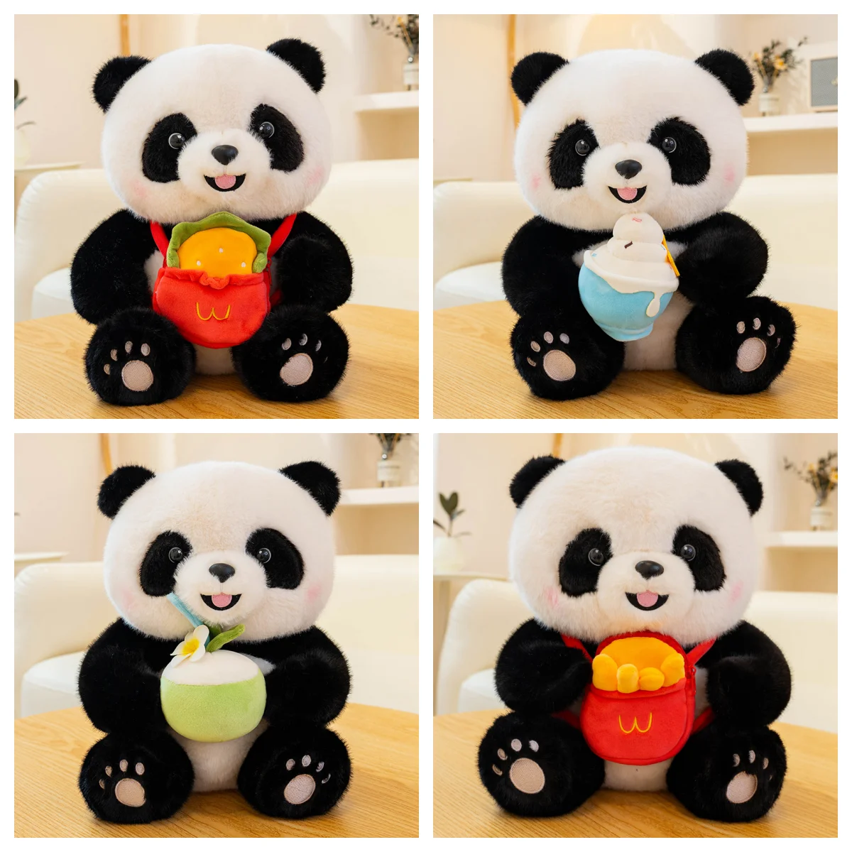 

Новый мультфильм Foodie Panda, плюшевые игрушки, пушистые, пухлые, для плавания, гамбургер, кокосовое мороженое, кукла-панда, живой, приятный детский компаньон
