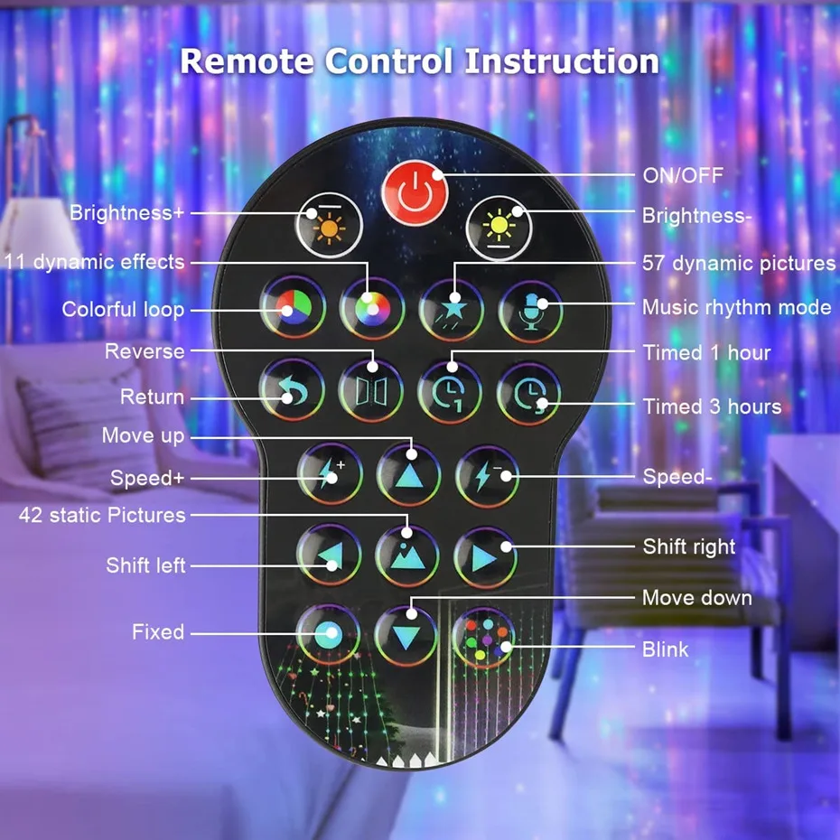 400LEDs Smart App Control RGB Curtain Lights Music Rhythm LED String Lights Fairy Garland DIY for Window Room Christmas Decor