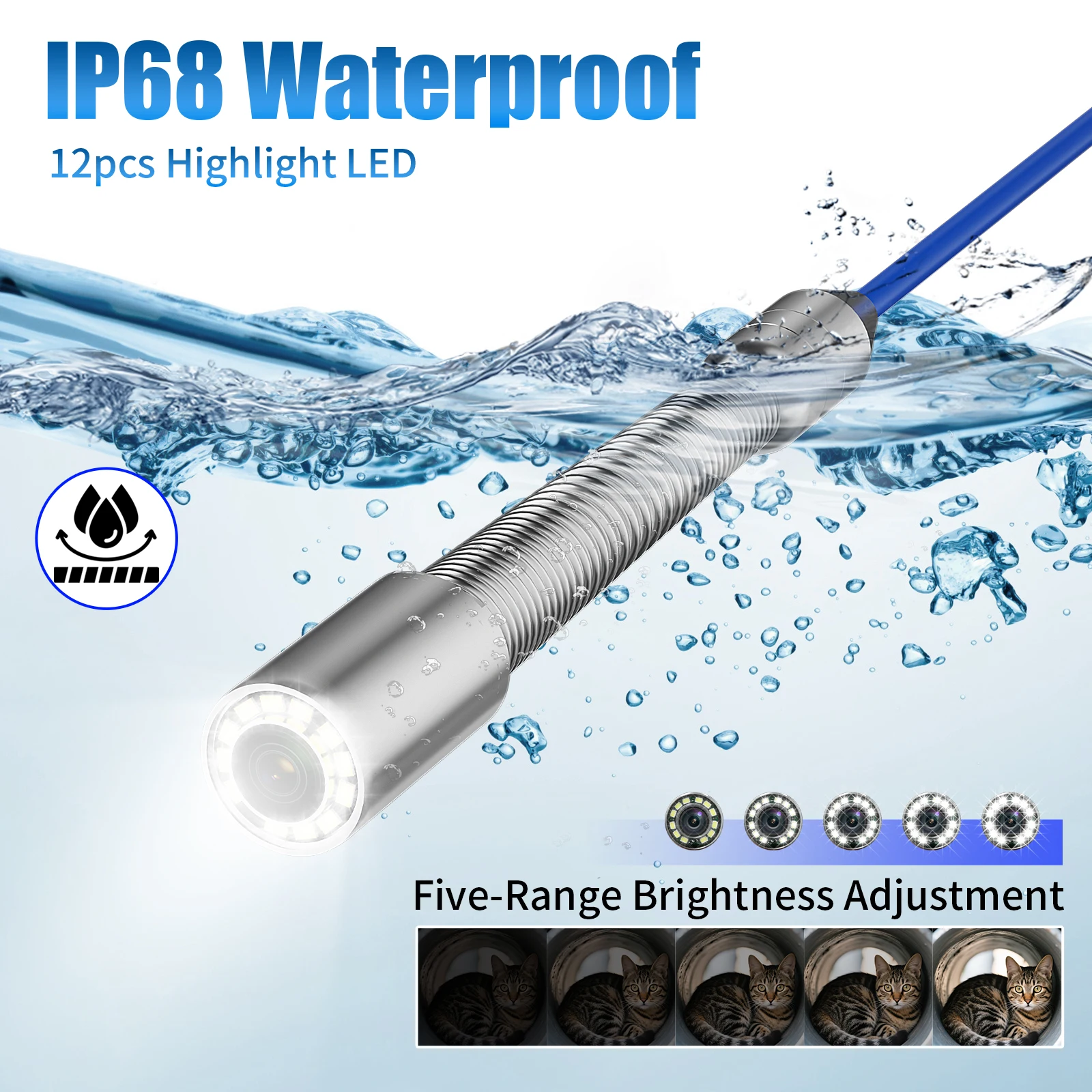 كاميرا الصرف الصحي Borescope مع محدد موقع 512 هرتز، كاميرا IPS 1080P مقاس 10 بوصة مع كابل 7 مم 30-60 متر، التسوية الذاتية التلقائية، بطارية 4500 مللي أمبير في الساعة