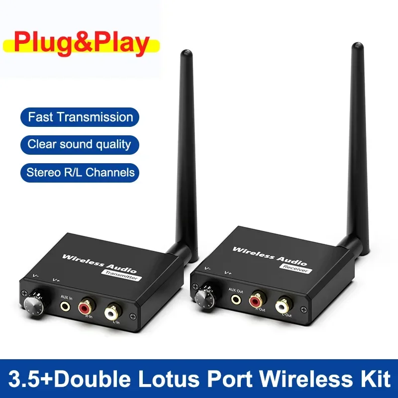 

50M 2.4G Digital Wireless Audio Transmitter and Receiver Adapter with 3.5mm R/L AUX Converter for TV Box DVD Laptop Home Speaker