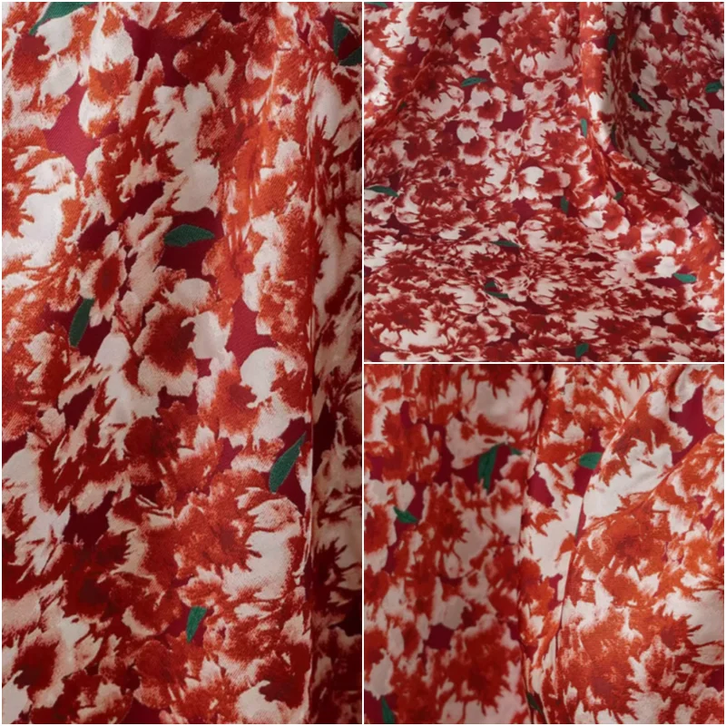 

L100XW150CM Jacquard Retro Red Background Pomegranate Flower New Chinese Style Qipao Wedding Dress Hanfu Luxury Fashion Material