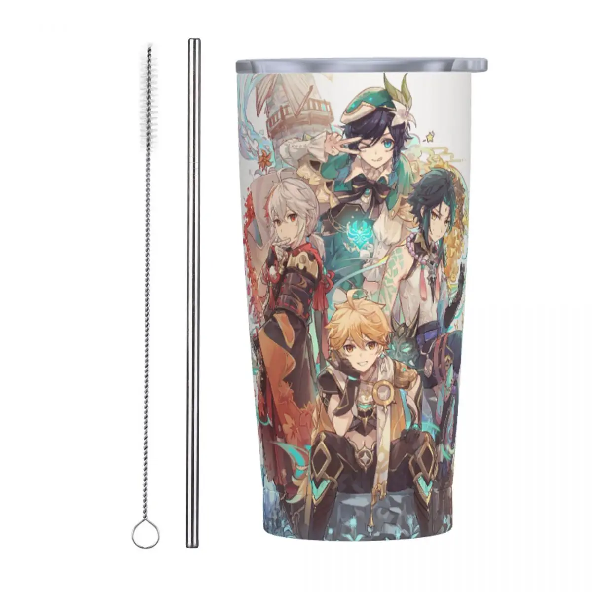 Genshin Impact Anime Insulated Tumbler with Straws Lid Kazuha Xiao Aether Vacuum Thermal Mug Double Wall Thermos Bottle Cups