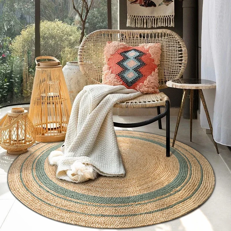 Living Room Carpet Natural Jute Traditional Hand Knitting Wear Resistant Durable Rug Modern Minimalism Soft Comfortable Mat