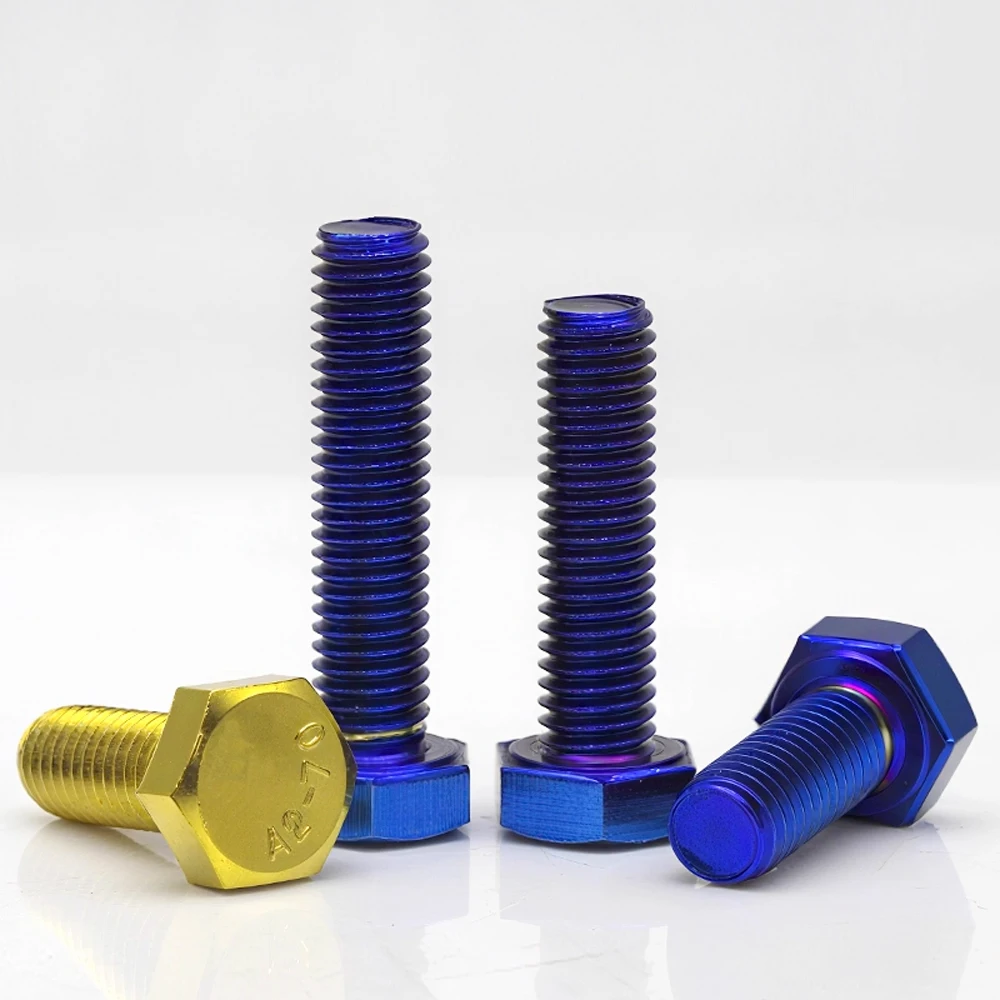 DIN933 Hex Head Full Thread Bolts M4-M10 SUS304 Stainless Steel Titanium Blue Gold Plated Hexagon Head Screws