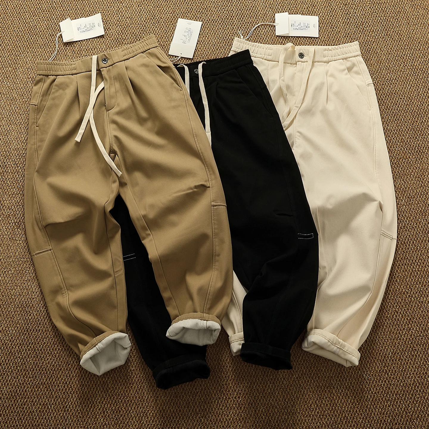 

Зимние теплые и бархатные утепленные свободные повседневные брюки, мужские уличные модные 3D-шаровары, сверхмощные комбинезоны