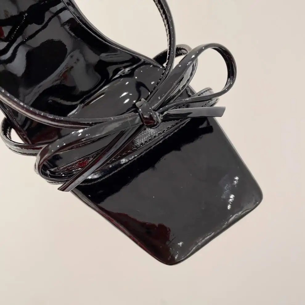 New Fashion Ladies Slippers Shoes Sexy Thin High Heel Square Open Toe Summer Sandals Butterfly-Knot Decoration Slip-On