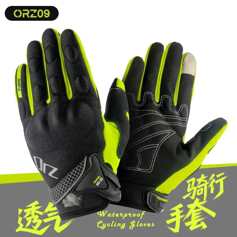 ORZ Motocross Anti-Skid Breathable Riding Racing Head Locomotive Touch Screen Full Finger Gloves Men Summer