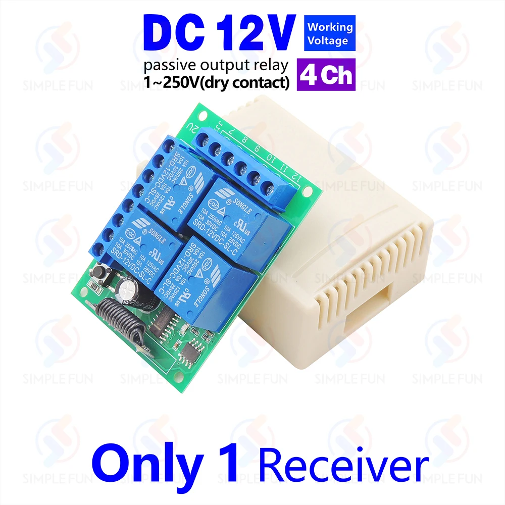 433 Mhz Universal Drahtlose Fernbedienung Licht Schalter DC 12 V 4CH RF Relais Empfänger 60 m Reichweite für Licht/Garage Tür/LED DIY