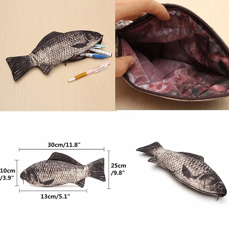 Realistic Carp Pen Bag  Fish Shape Make-up Pouch Pen Pencil Case With Zipper Makeup Pouch Wash Funny Handbag Casual Gift