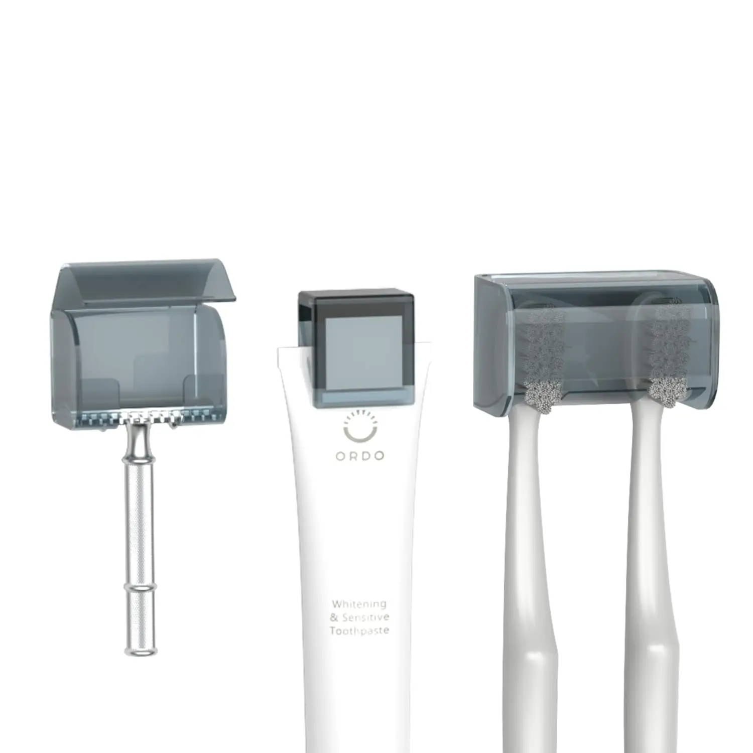 

3 Pack Toothbrush Holders Toothpaste Clip and Razor Holder with Cover for Bathroom,Wall Mounted, Self Adhesive, Waterproof, 2