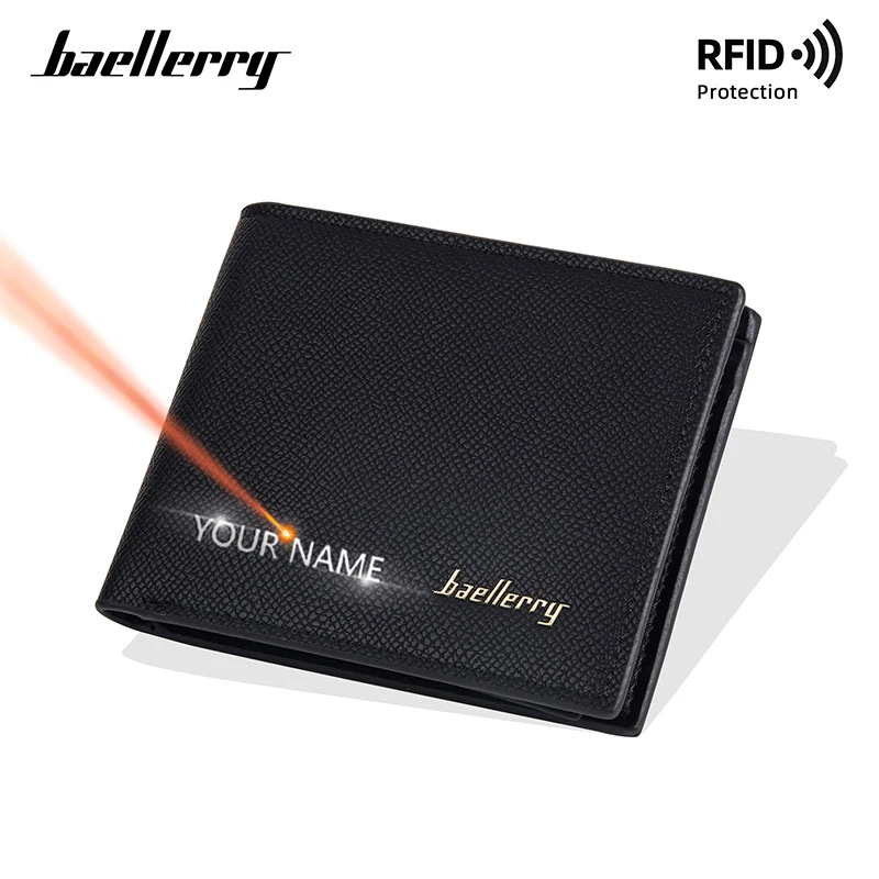 

Новые RFID мужские короткие кошельки с гравировкой имени, сумка для монет, держатель для карт, мужские кошельки, простые зажимы для карт, держатель для фотографий, мужской кошелек