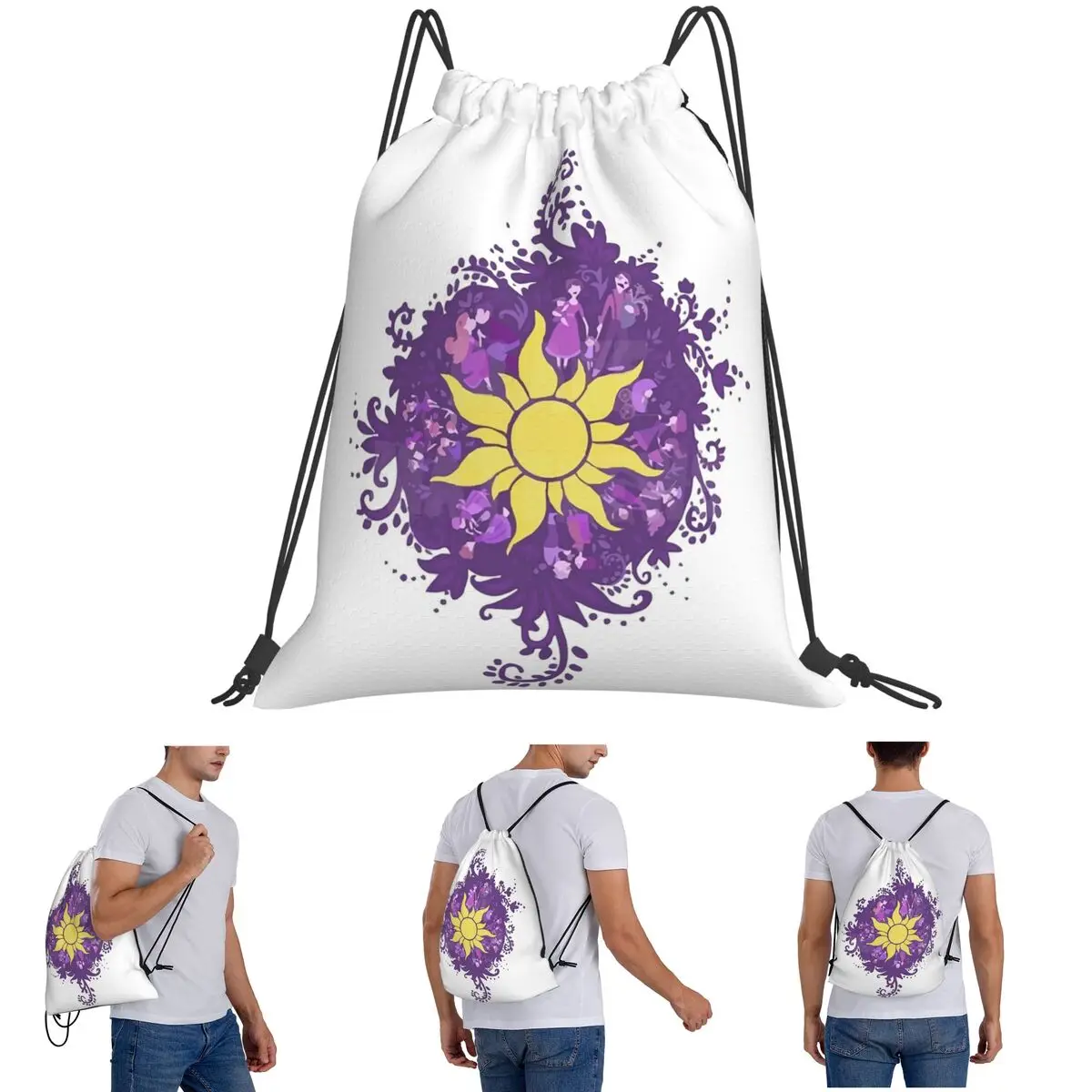 Tangled - Sun - Kingdom Dance Backpacks Portable Drawstring Bags Sundries Bag Book Bags for Travel School