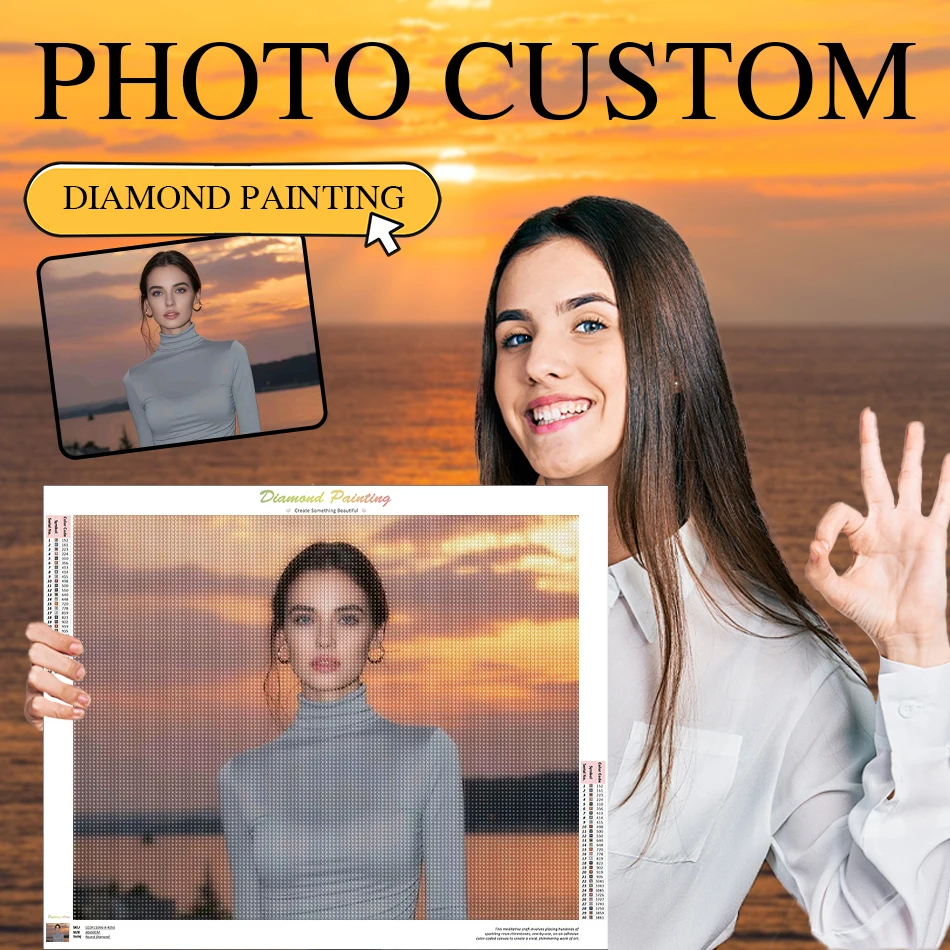 

GATYZTORY Diamond Painting Photo Custom Diamond Mosaic Paintings Set Personalized Gift Full Square Round Drill Rhinestones Set