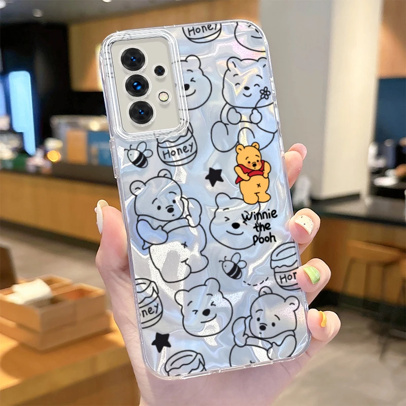Disney Winnie Glitter Case for Samsung Galaxy S24 S23 Ultra Plus S21 FE A73 A72 A71 A54 A53 A52 A51 A50 A34 A33 A32 4G 5G Cover