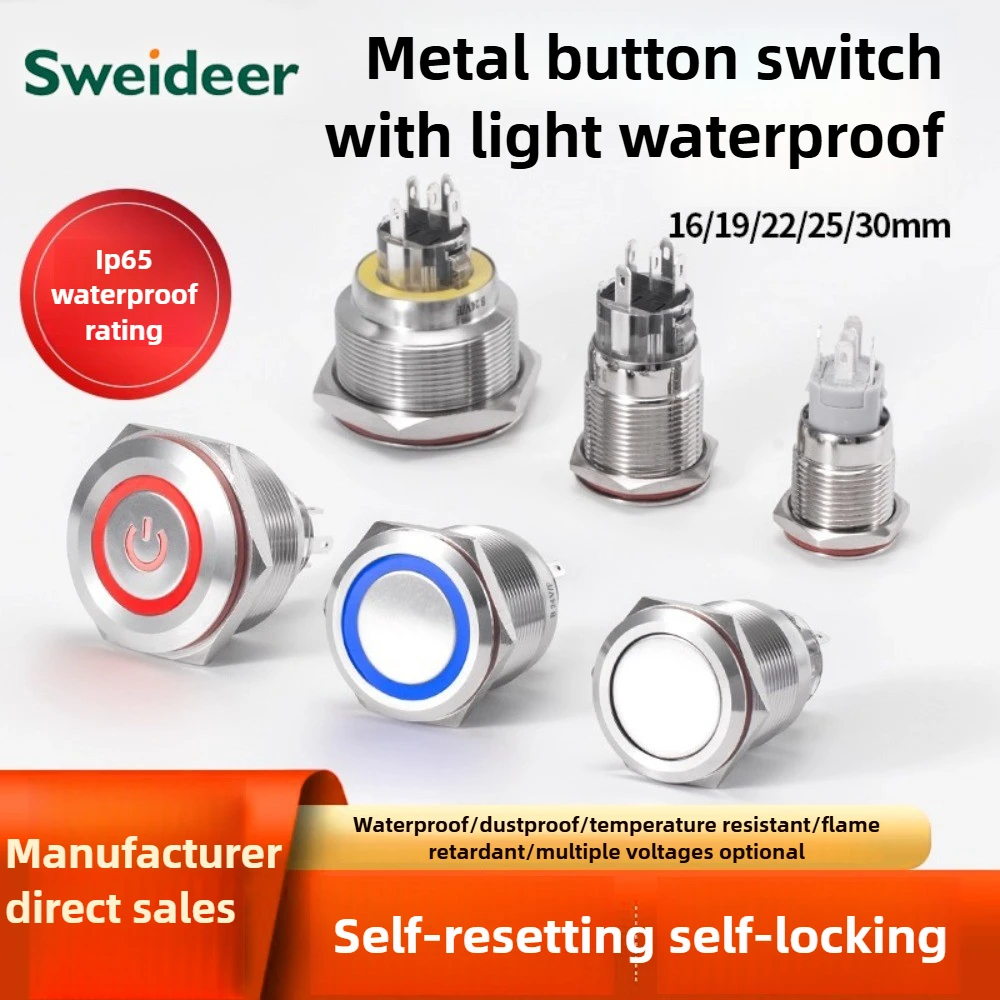 

Металлическая кнопочная ручка переключателя, круглая пресс-тип с легким самосбросом, самоблокирующимся источником питанияA4, миниатюрная водонепроницаемая кнопкаB4