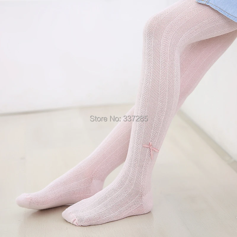 Summer baby girls Ultra thin Breathable Mesh tights princess kids kawaii striped bow knot pantyhose for child hollow out tights