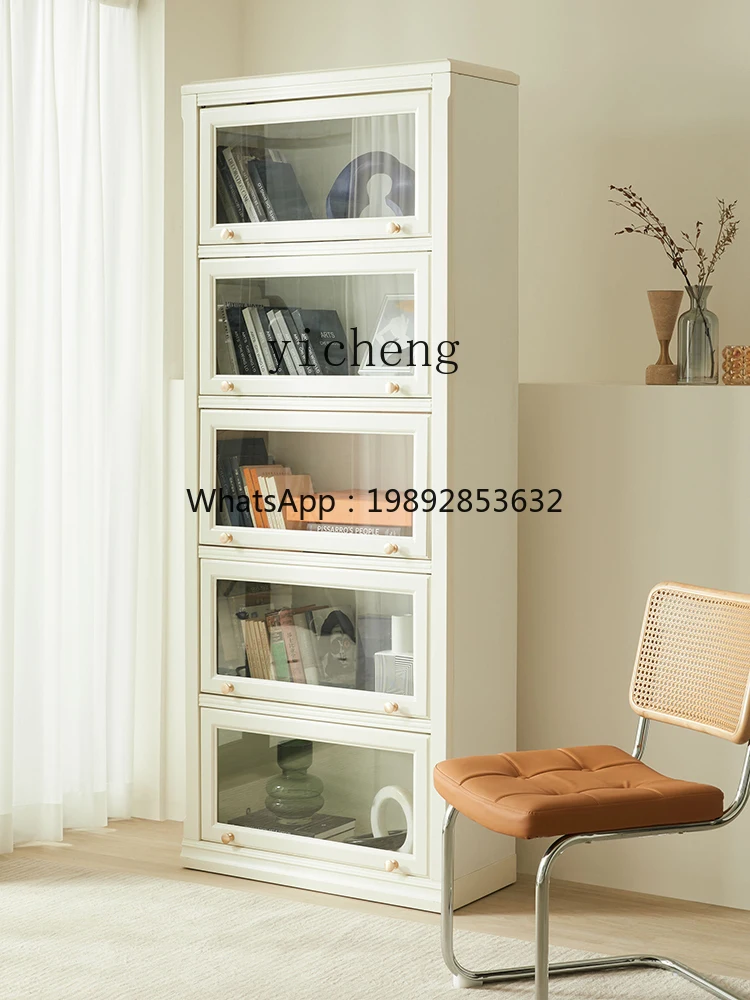 ZZ XL Bookcase White Glass Door Combination Modern Bookshelf Floor Children Storage Cabinet Solid Wood - view 4