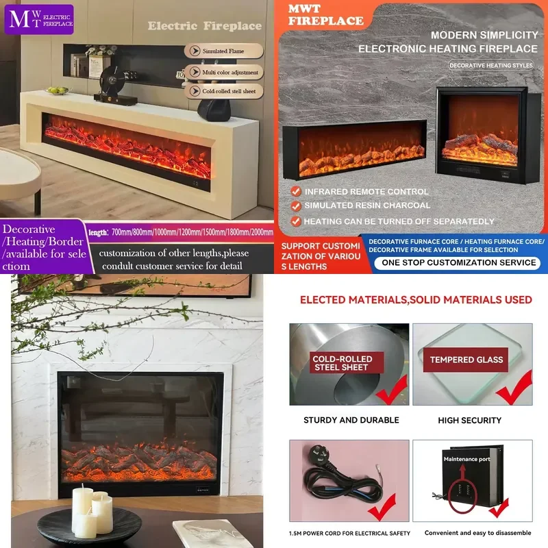 French Style Freestanding Electric Heater Cabinet 3D Realistic Flame Fireplace Insert Decorative Heating for Living Room Home