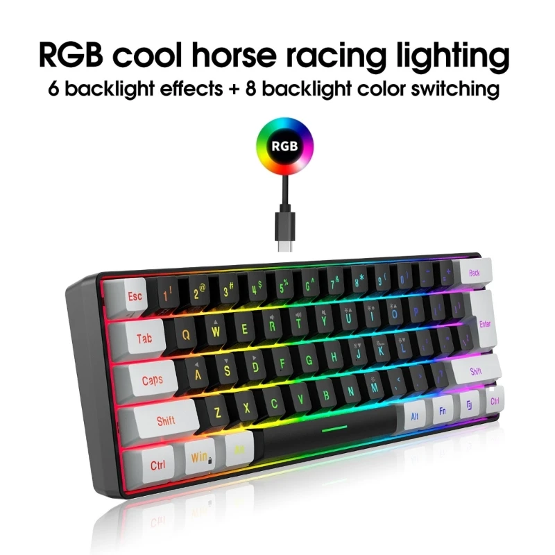 USB Wired Gaming Keyboard 61 Keys Compact Mini Office Keyboard for PC and Desktop Computer Keypad Compound Function