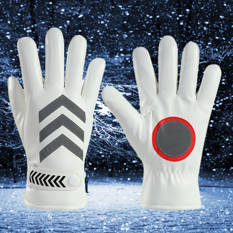 White Traffic Command Gloves Creative Thickened Winter Outdoor Reflective Strip Gloves Warm and Cold Proof Security Duty Gloves