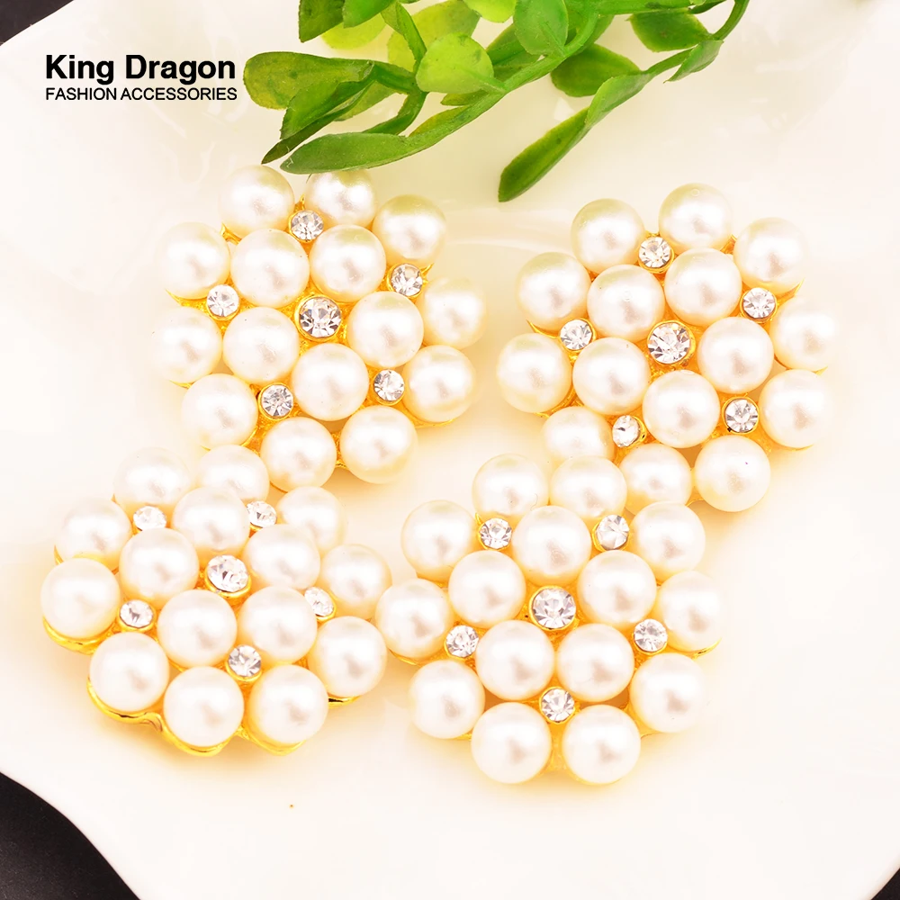 

New Arrival Sparkly Rhinestone Pearl Buttons Used On Decoration 30MM 3PCS/Lot Shank Back Silver or Gold Color KD3024