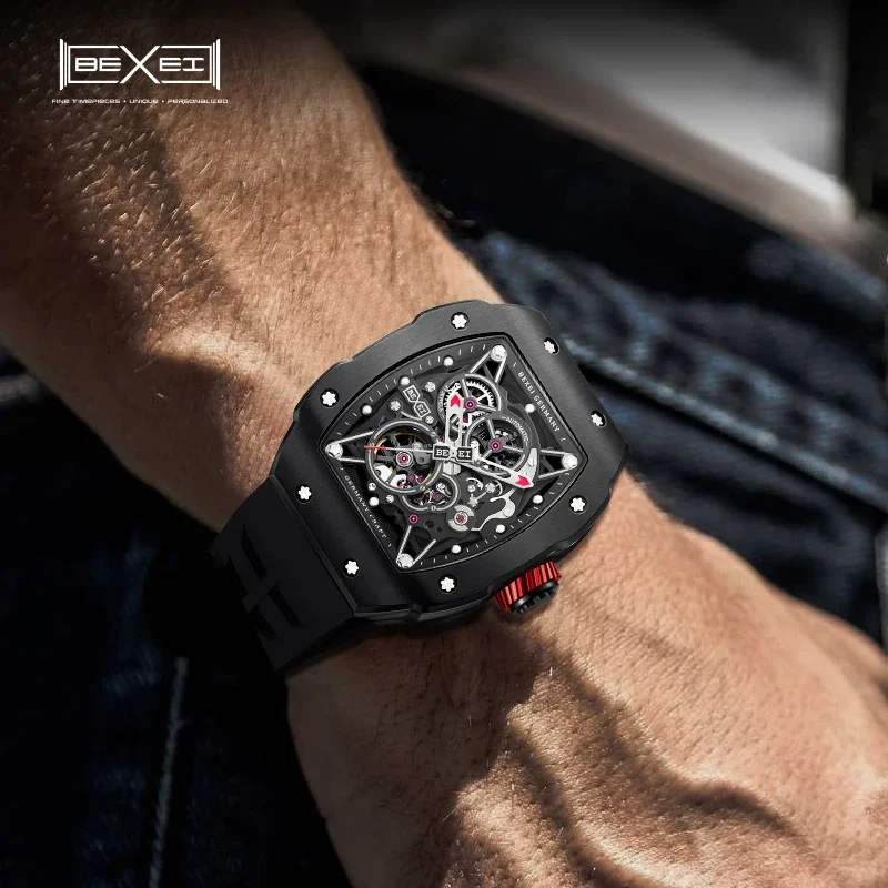 

BEXEI 2025 Mechanical watch for men 316L Automatic Skeleton synthetic sapphire waterproof luxury Business Wrist watch