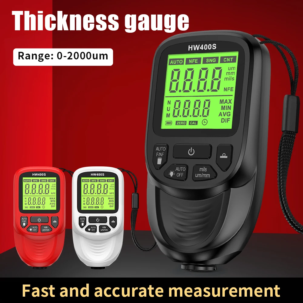 Miernik grubości powłoki HW400S 0-2000UM Tester grubości lakieru samochodowego Przenośny miernik grubości powłoki Narzędzie do pomiaru grubości lakieru ręcznego do Fe/NFE