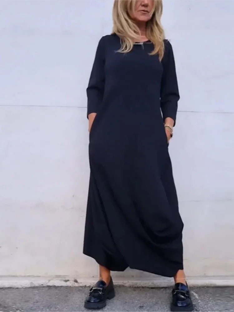 

Female Casual Loose Dress Fashion O Neck Long Sleeve Pullover Dresses For Women Elegant Office Womens Clothing Spring Autumn New