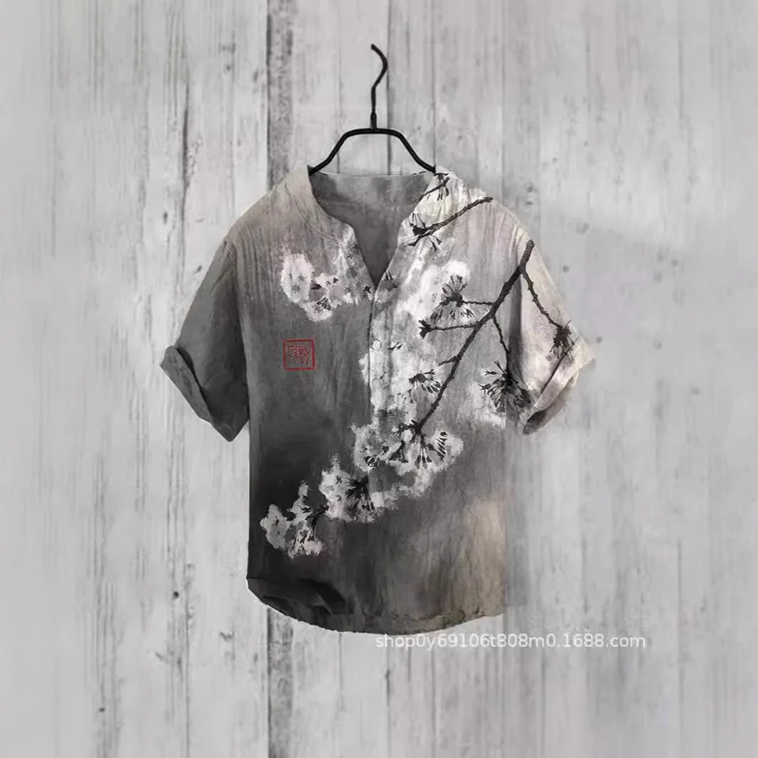 3D Printed Short Sleeved Shirt European Men's Shirt Short Sleeved Shirt