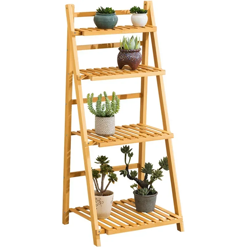 Solid Wood Flower Rack Multi-Layer Balcony Gardening Shelf Folding Flowerpot Stand Plant Shelf Living