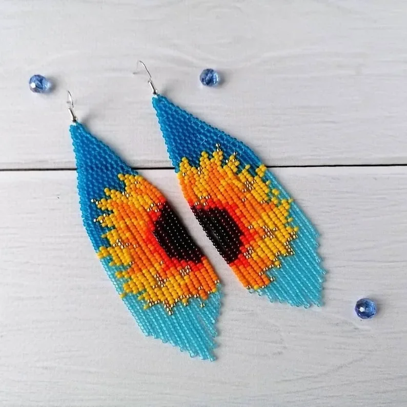 Beaded earrings Hand knitting Tassel Symmetry Sunflower Originality Bohemia Design Alloy Tide Female Simple Rice bead earrings