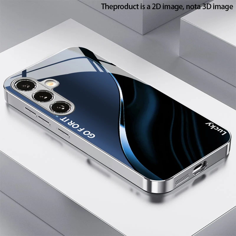 Blue Tone Curved Pattern 2D Phone Case for Samsung S26 S25 S24 S23 S22 S21 S20 A56 A36 A16  Electroplated Glass Protective Cover
