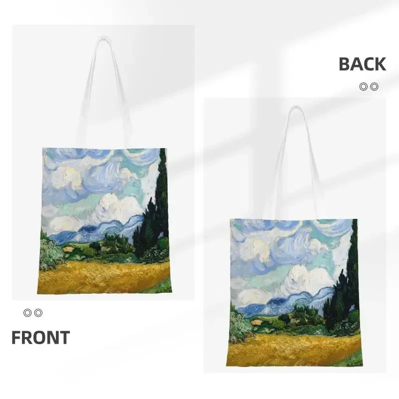 Wheat Field With Cypresses Grocery Shopping Bag Kawaii Printing Canvas Shopper Shoulder Tote Bags Vincent Van Gogh Handbag