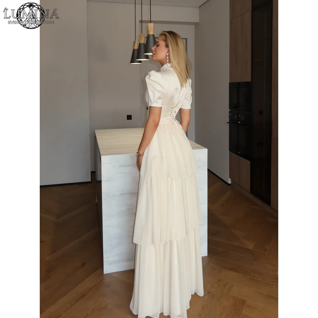 Lumina Prom Dresses 2026 Luxury Party Dresses for Special Occasions Round Neck Customized Line A Multi-layer Wedding Party Dress